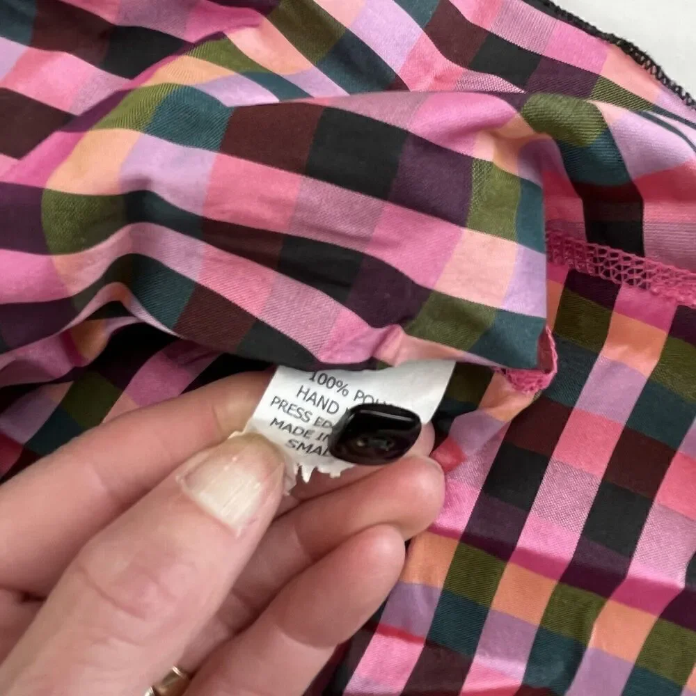 BELUVA San Francisco Crinkle Plaid Blouse S Pink shirt
